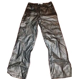 Chic Black Wide Leg Faux Leather Trousers